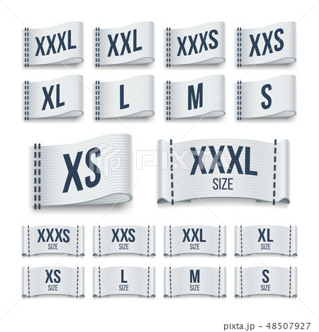 Size clothing fabric ribbon labels. Garment tags vector set 48507927