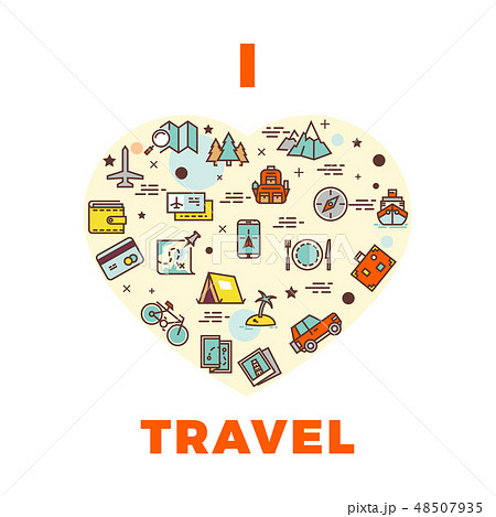 Travel poster or print - i love travel design with heart from travel icons 48507935