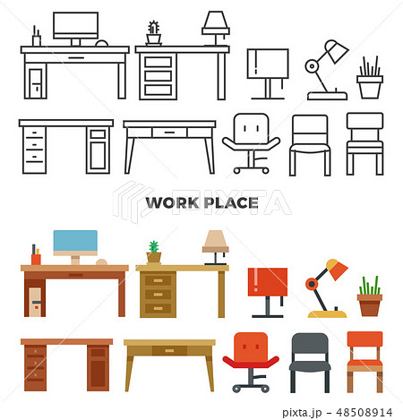 Work place furniture and collection - flat home design icons 48508914