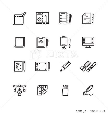 Graphic design and writing tools line icons set Graphic design and writing tools line icons set 48509291