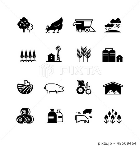 Organic farm and agriculture vector silhouette icons isolated Organic farm and agriculture vector silhouette icons isolated 48509464