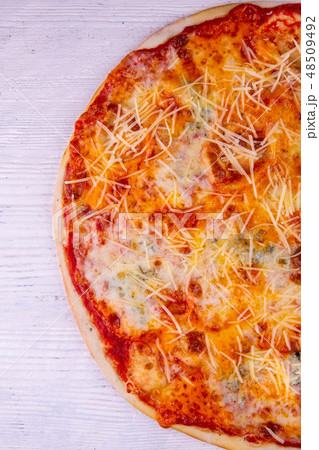 Pizza cheese with tomato sauce and four types 48509492