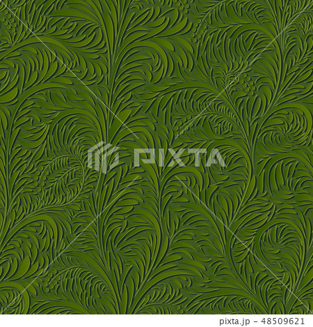 Seamless green floral pattern with leaves, twigs. 48509621