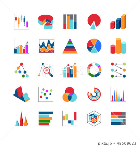 Market trends business data charts icons. Stats money graphs and bar simple vector symbols 48509623
