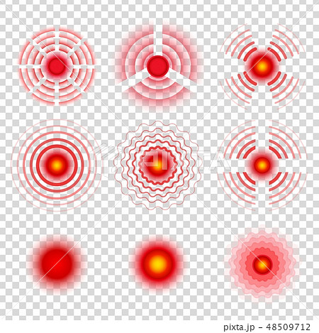 Pain circle symbols. Painkiller remedy spots icons, painful target red radial vector signs Pain circle symbols. Painkiller remedy spots icons, painful target red radial vector signs 48509712