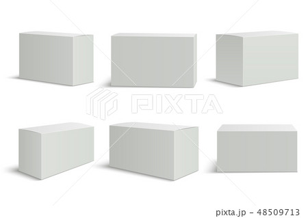 White boxes templates. Blank medical box 3d isolated paper packaging. Rectangle carton package White boxes templates. Blank medical box 3d isolated paper packaging. Rectangle carton package 48509713