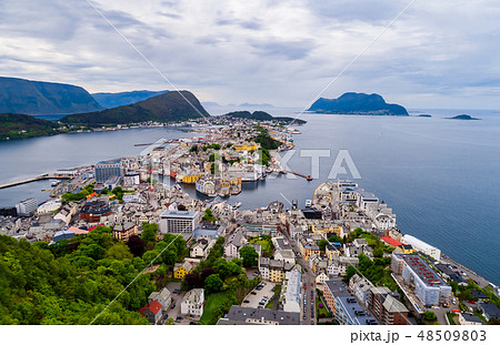 City of Alesund Norway Aerial footage 48509803