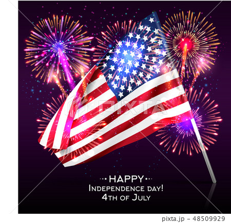 Happy Independence Day with USA flag and fireworks Happy Independence Day with USA flag and fireworks 48509929