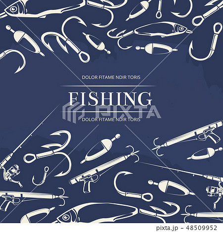 Fishing poster with hook, fishing rod 48509952