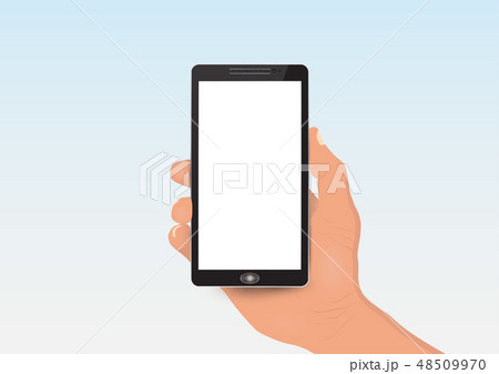 Hand holding white screen smartphone 48509970