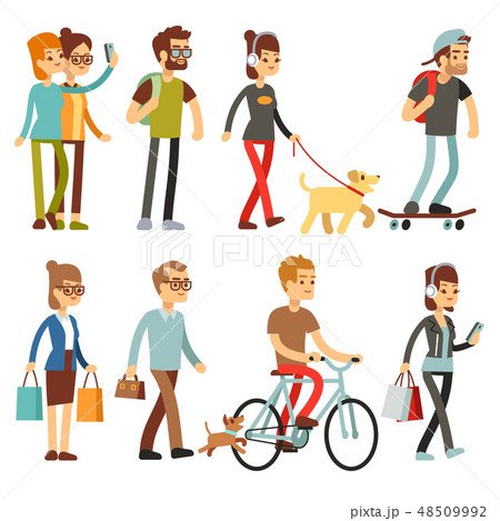 Walking people. Human persons on street in outdoor activity vector set 48509992