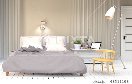 White Bed Room - Modern room with wooden chair White Bed Room - Modern room with wooden chair 48511198