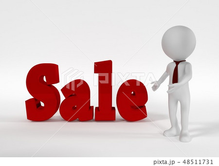 Sale and Stick Man. 3D rendering 48511731