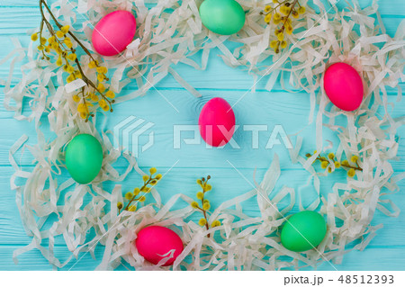 Beautiful decoration with Easter painted eggs. Beautiful decoration with Easter painted eggs. 48512393