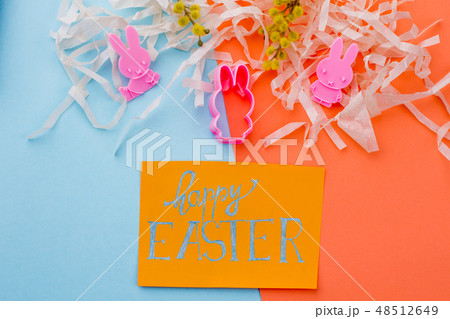 Happy Easter concept, top view. Happy Easter concept, top view. 48512649