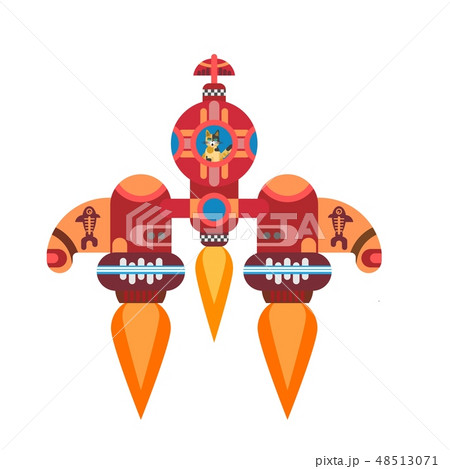 cat flying on a rocket with fish icons in space 48513071