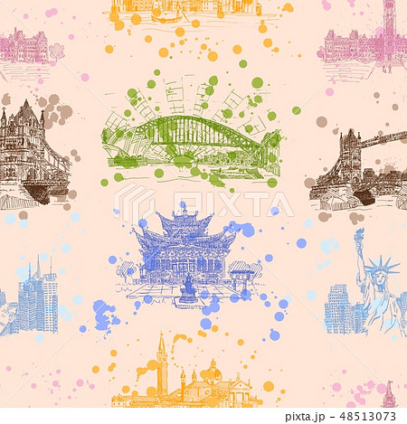 world sights seamless pattern background vector  48513073