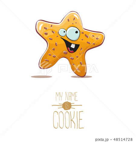 vector funny hand drawn star shape cookie character isolated on white background. My name is cookie 48514728