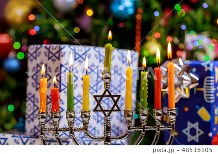Jewish holiday hannukah symbols - menorah Jewish holiday hannukah symbols - menorah 48516105