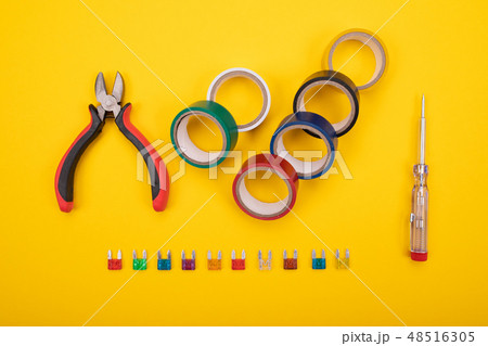 Set of electrical tool on colorful background 48516305