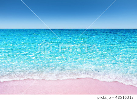 Soft blue ocean wave with tropical pink sand beach 48516312