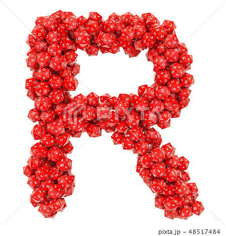 Alphabet letter R from red twenty-sided dice Alphabet letter R from red twenty-sided dice 48517484