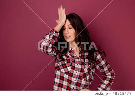 Woman have a headache and feeling sick. Feeling bad. 48518477