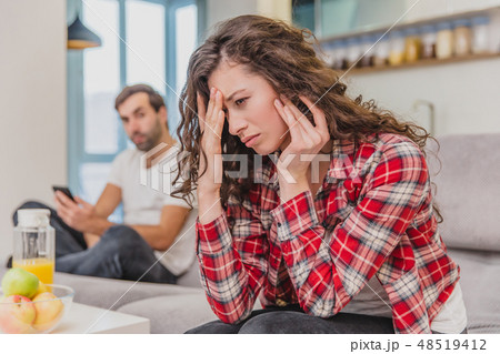 The wife refuses to listen to her nervous, screaming husband and gives him a quiet treatment The wife refuses to listen to her nervous, screaming husband and gives him a quiet treatment 48519412