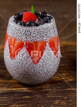 Chia Pudding with decorated with ripe strawberry 48520705