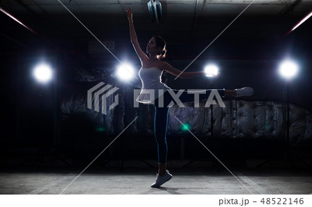 Asian Fitness woman warm up ballet dance stretch 48522146