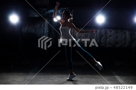 Asian Fitness woman warm up ballet dance stretch 48522149