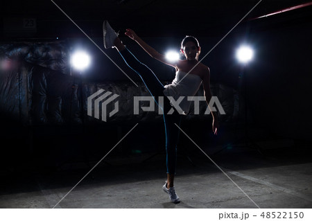 Asian Fitness woman warm up ballet dance stretch 48522150