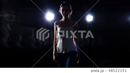 Asian Fitness woman warm up ballet dance stretch 48522151