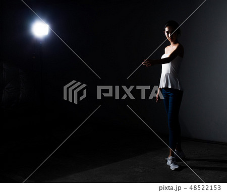 Asian Fitness woman warm up ballet dance stretch 48522153