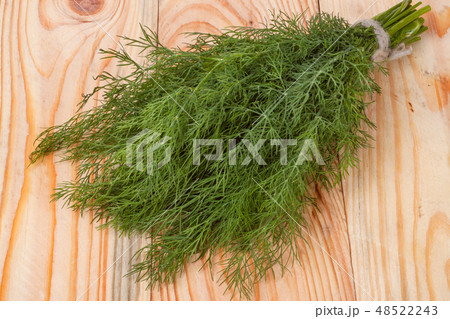 bunch of dill on wooden background bunch of dill on wooden background 48522243