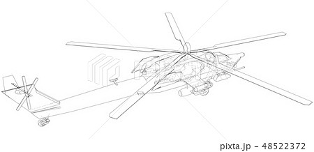 Helicopter in outline style. Created wireframe illustration of 3d. 48522372