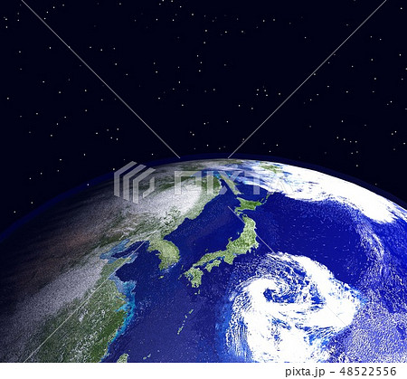 地球 日本と巨大台風(星あり) 地球 日本と巨大台風(星あり) 48522556