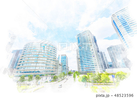 横浜の高層マンション　水彩画風 48523596