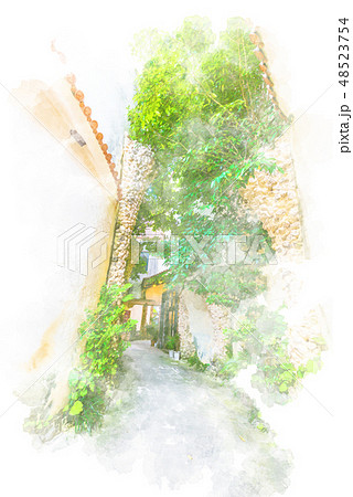 沖縄のアメリカンビレッジ　水彩画風 48523754