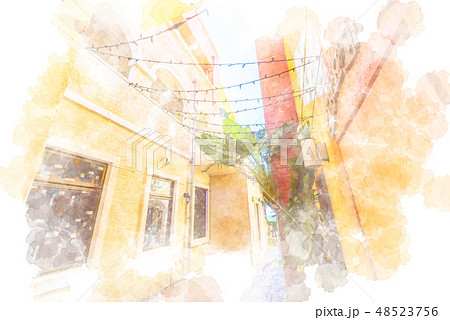 沖縄のアメリカンビレッジ 水彩画風のイラスト素材 [48523756] - PIXTA