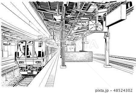 漫画風ペン画イラスト　駅 48524302