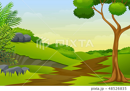 A pathway going through lush green outfield 48526835
