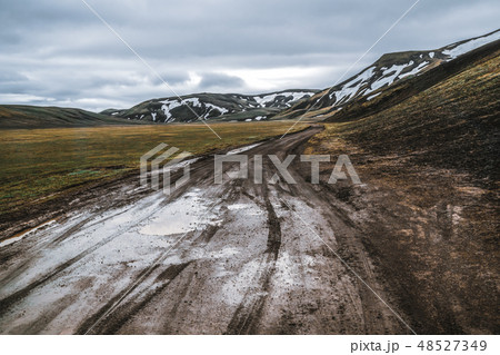 Road to Landmanalaugar on highlands of Iceland. Road to Landmanalaugar on highlands of Iceland. 48527349