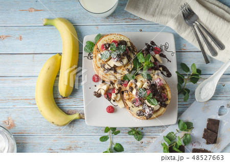 Homemade chocolate banana pancakes Homemade chocolate banana pancakes 48527663