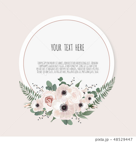 Card with flower rose, leaves. Wedding ornament concept. Floral poster, invite. Card with flower rose, leaves. Wedding ornament concept. Floral poster, invite. 48529447