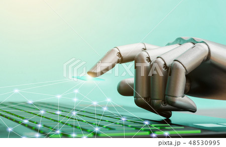 Robot concept or robot hand chatbot pressing 48530995