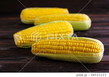 Sweet Corn on wooden table background. 48531157