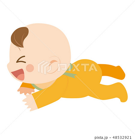 嬉しそうにずりばいする赤ちゃん 嬉しそうにずりばいする赤ちゃん 48532921