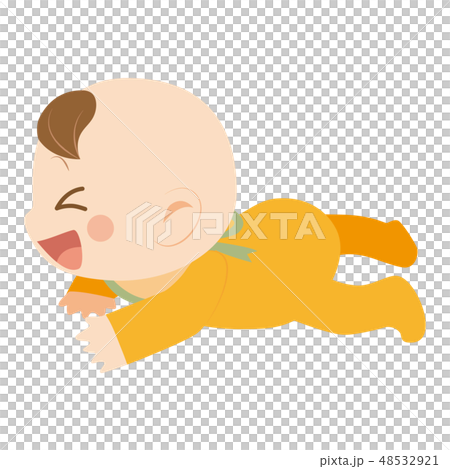 嬉しそうにずりばいする赤ちゃん 嬉しそうにずりばいする赤ちゃん 48532921