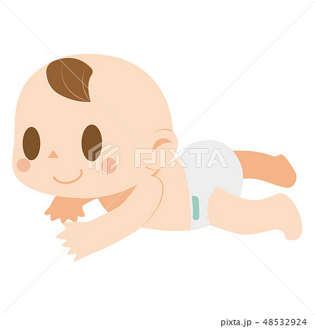 オムツ姿のずりばいする赤ちゃんのイラスト素材